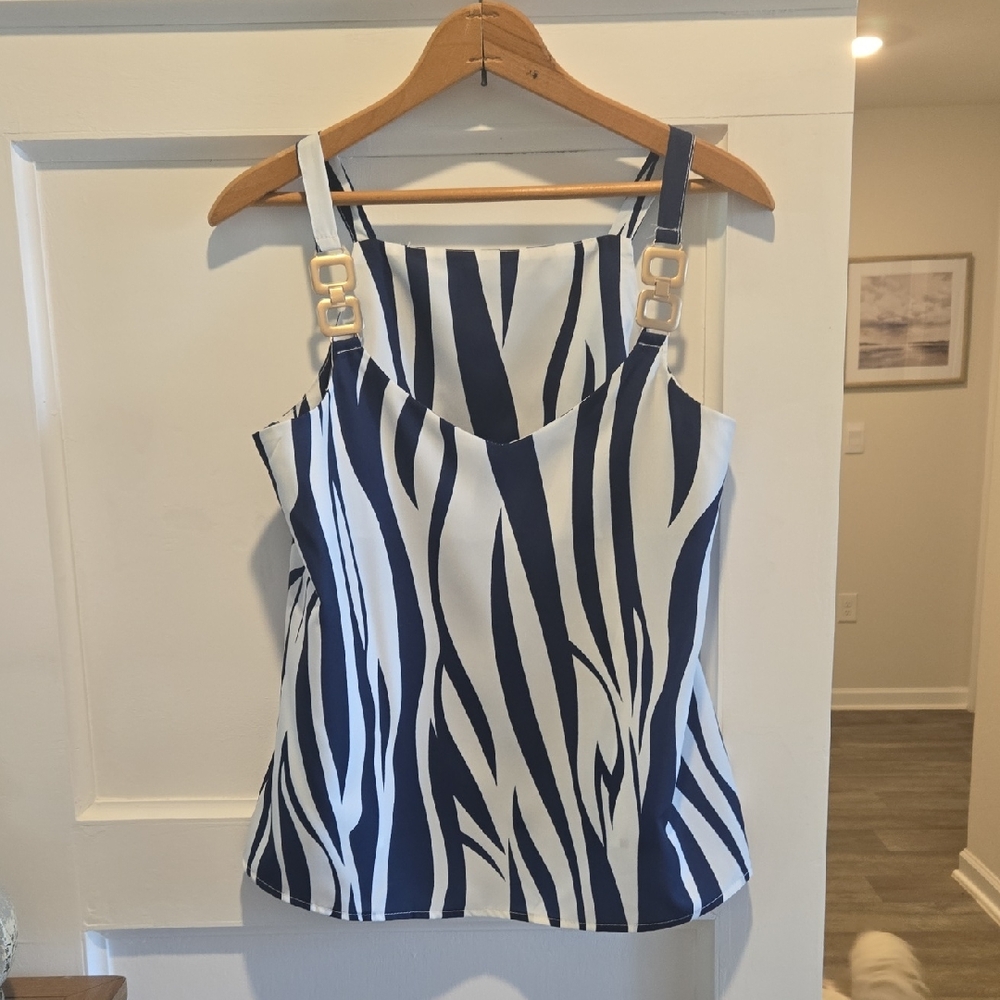 Navy and White Zebra Print Tank Top